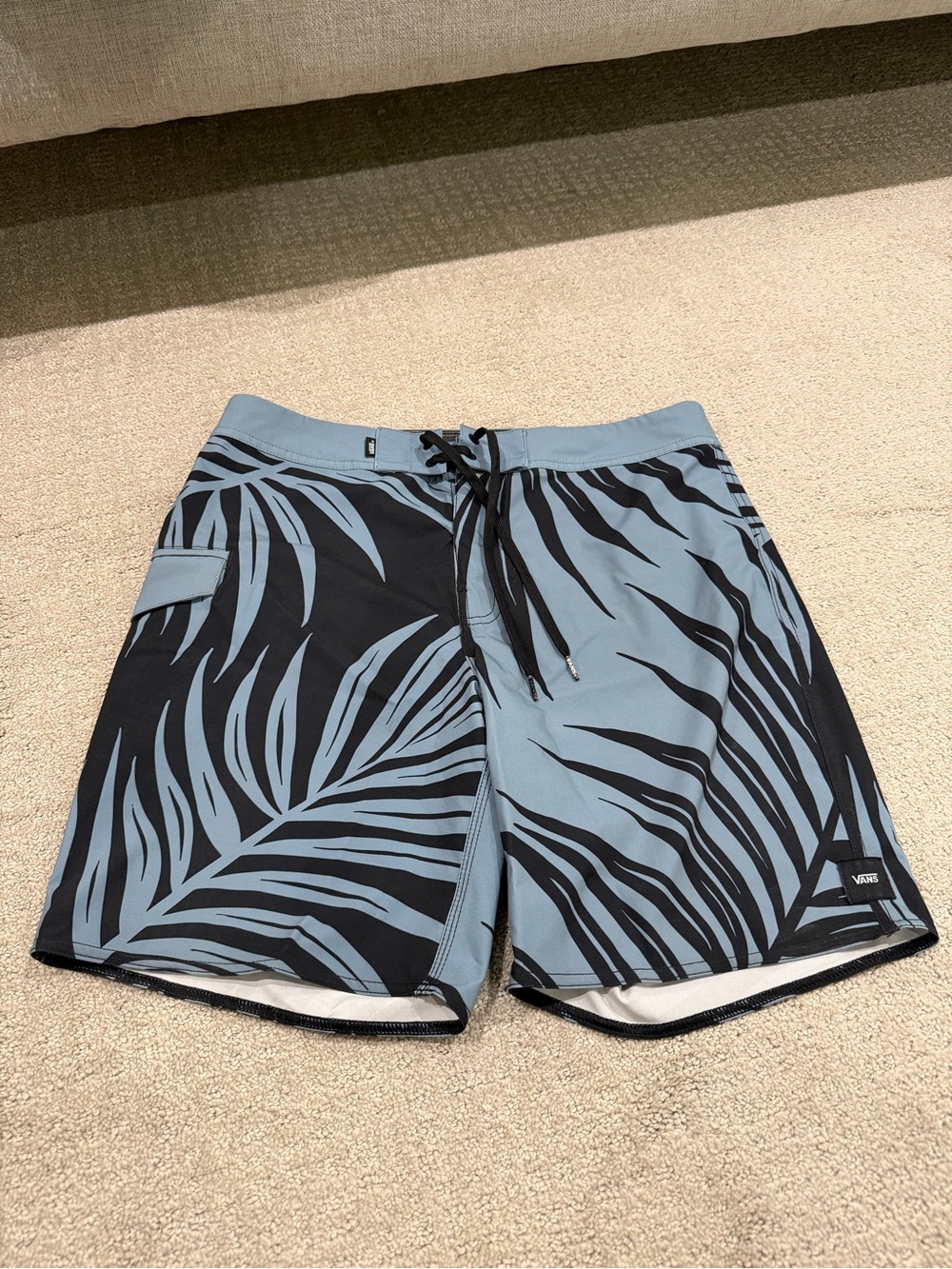 Vans Blue and Black Palm-Pattern Swim Shorts